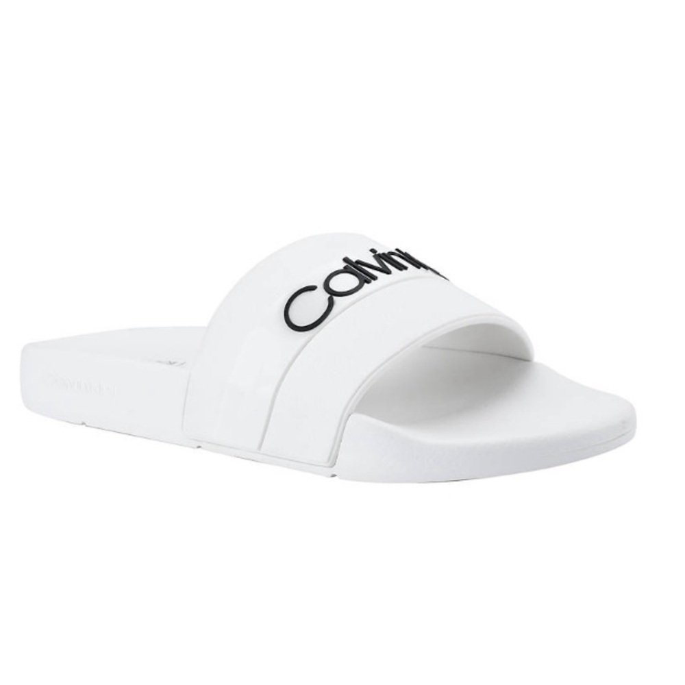 Calvin Klein Mens Adult Casual Pool Slides Logo White Color Sandals Size 11M